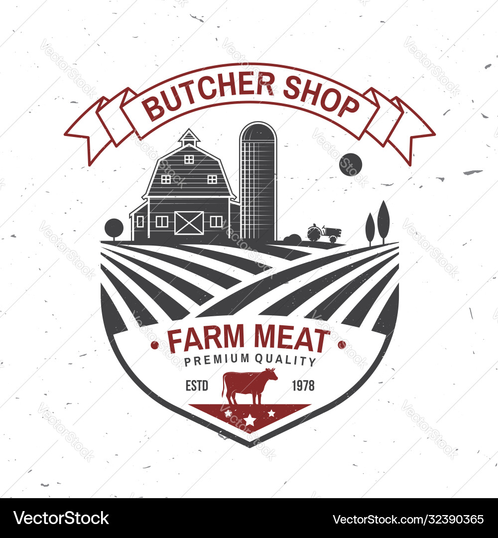 Butcher shop badge or label with cow beef farm Butcher shop badge or label with cow beef farm vector image