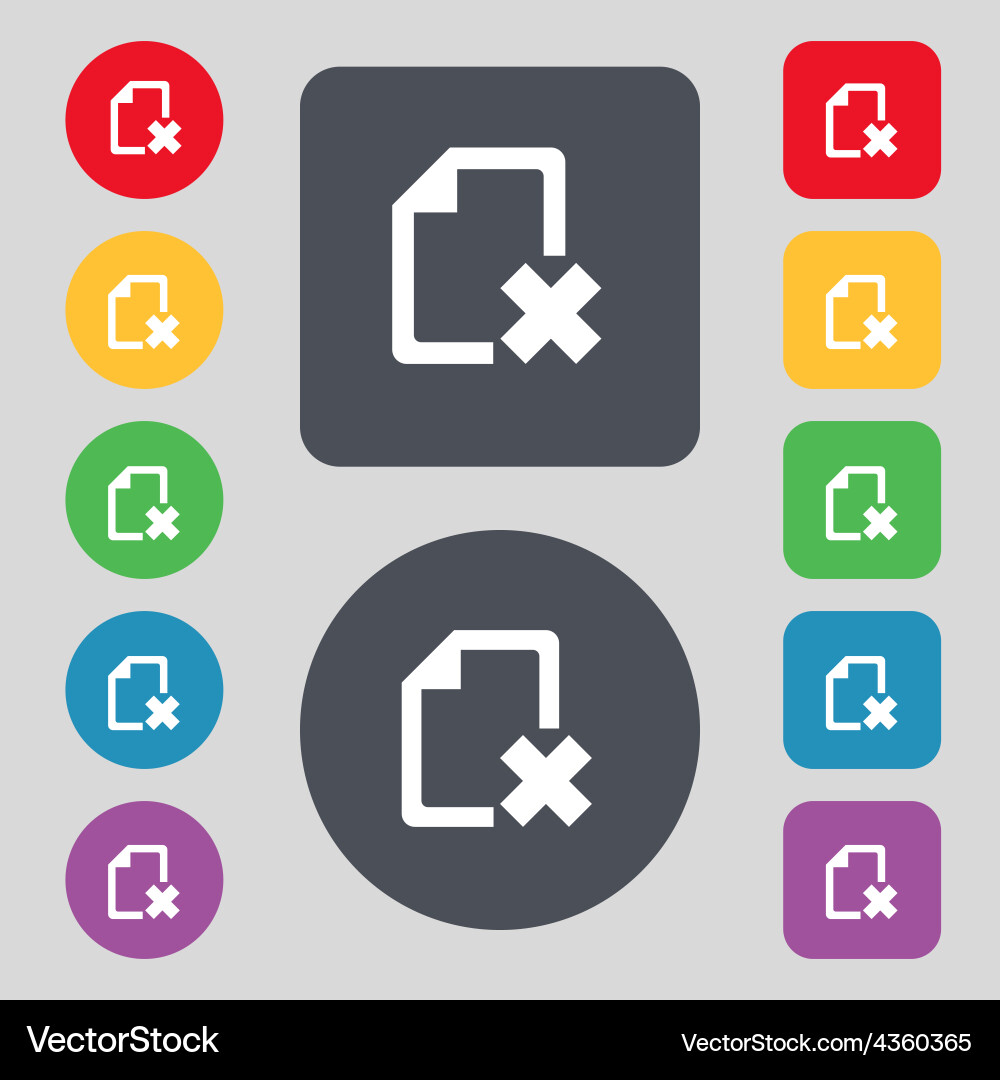 Delete file document icon sign a set of 12 colored vector image