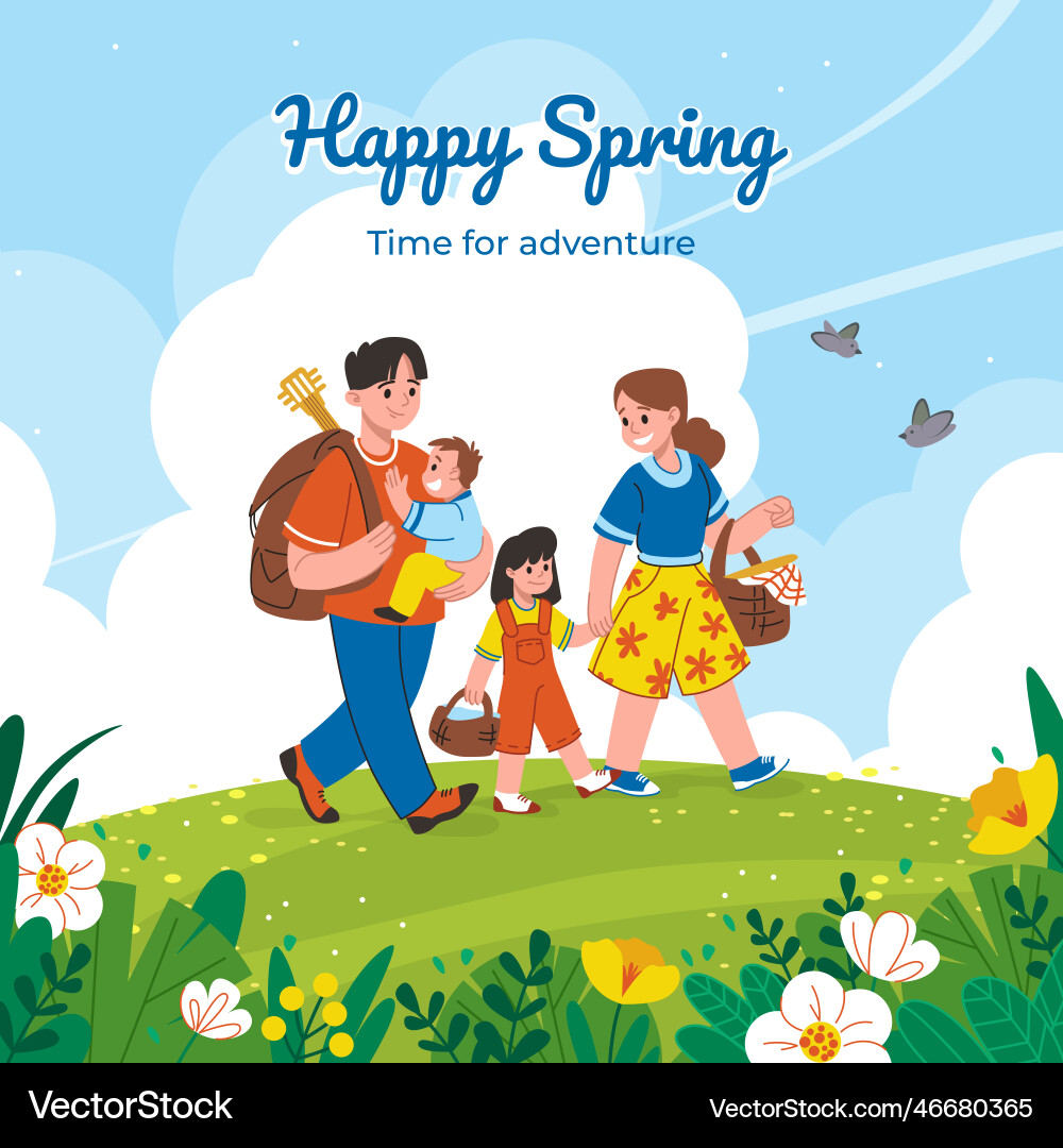 Frühling Familie Abenteuer Vektorbild