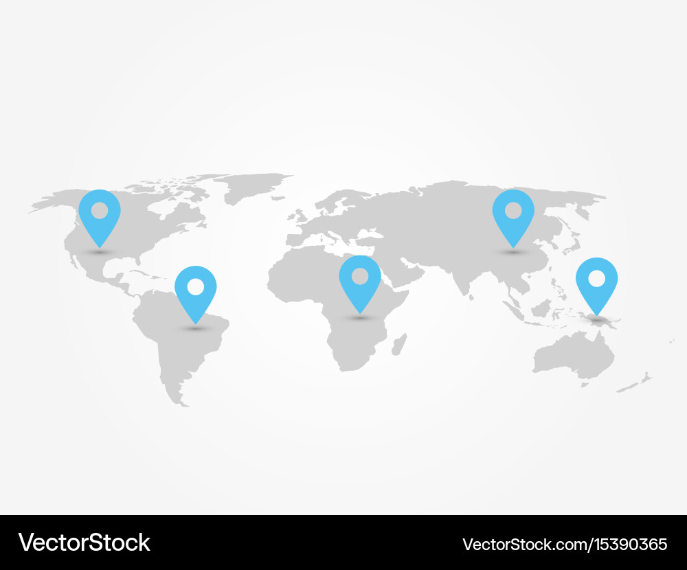 Map of world with navigation pointers grey vector image