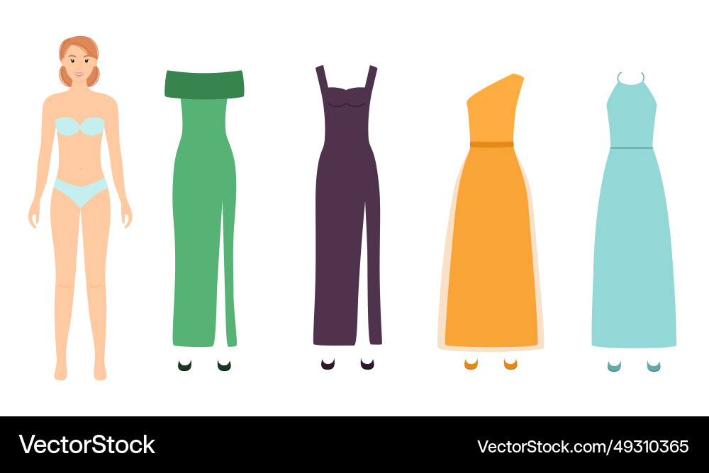 Papierpuppe mit Modekleidern für verschiedene Papierpuppe mit Modekleidern für verschiedene vektorbild