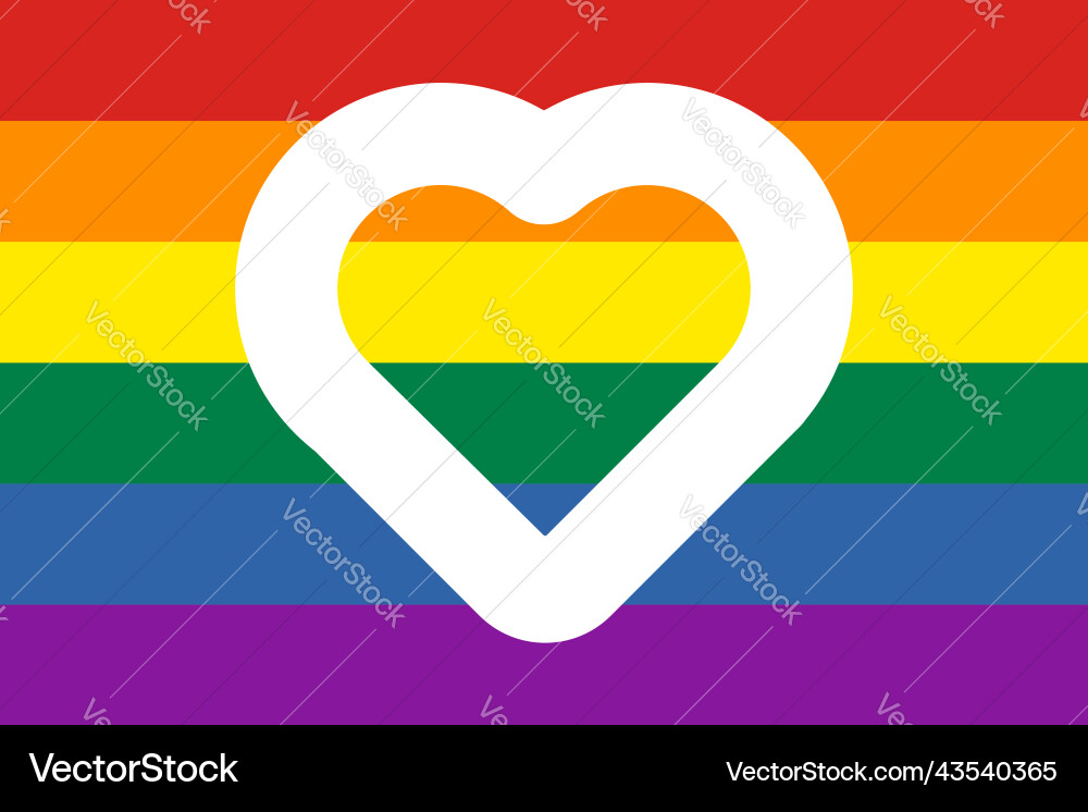 Pride flag and white heart shape icon inside vector image