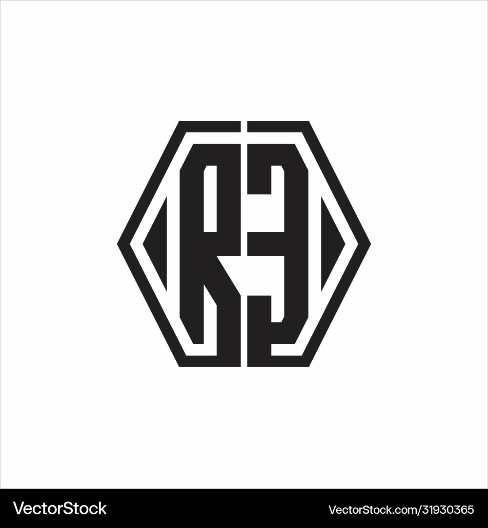 Re logo monogram with hexagon line rounded design vector image