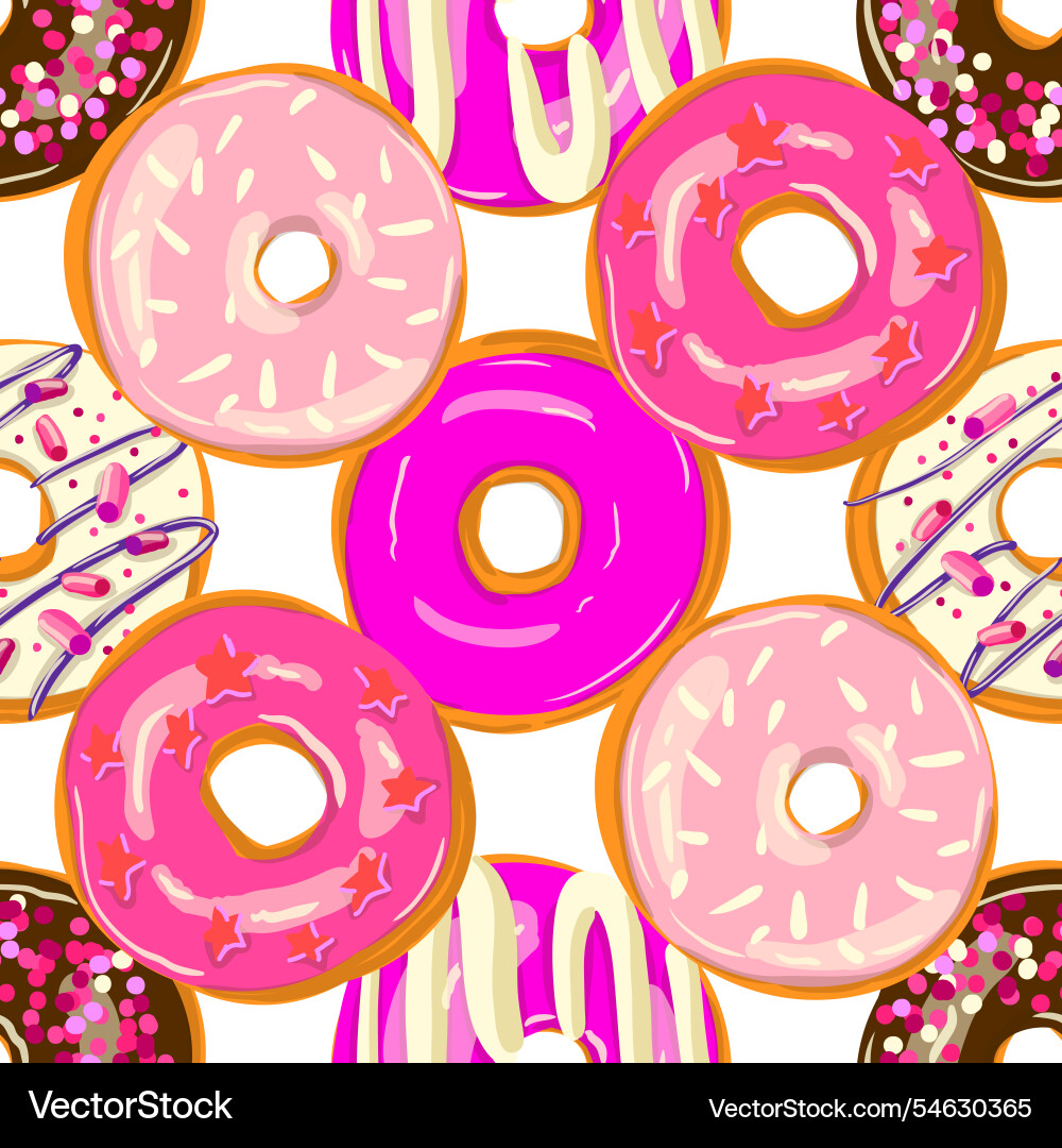 Seamless donut pattern on white background Vector Image