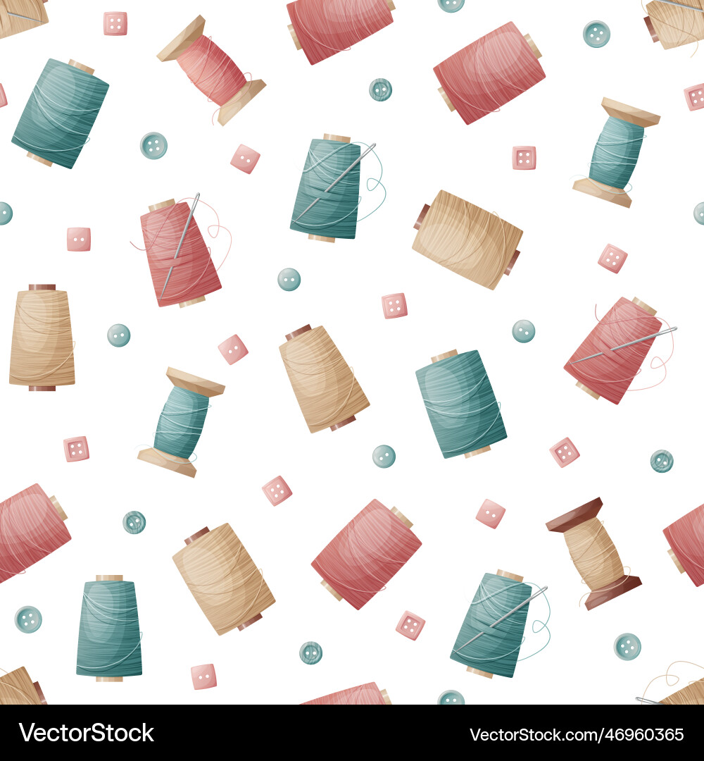 Seamless pattern with sewing threads and buttons Seamless pattern with sewing threads and buttons vector image