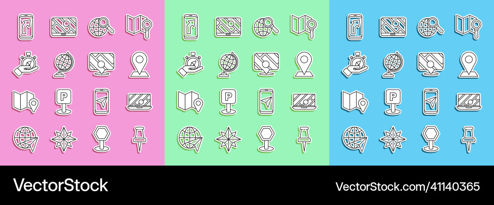 Set line push pin city map navigation location Vector Image