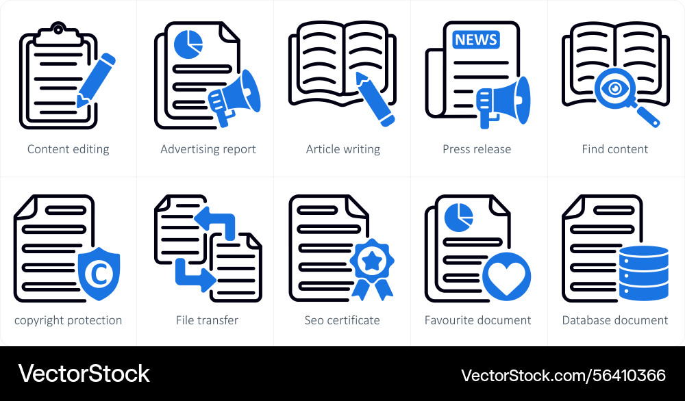 A set of 5 seo icons as content editing Vector Image