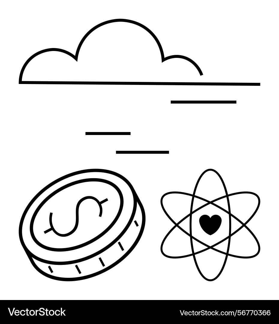 Cloud with coin and atom concepts representing Cloud with coin and atom concepts representing vector image