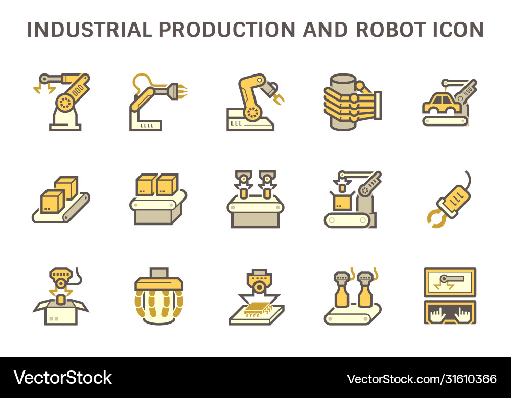 Industrial production icon such as robot Industrial production icon such as robot vector image
