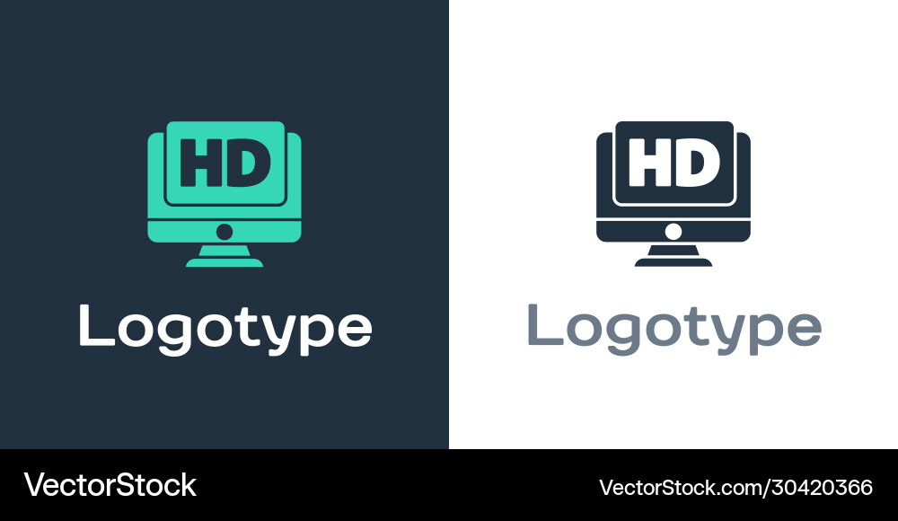Logotype computer pc monitor display with hd video Vector Image