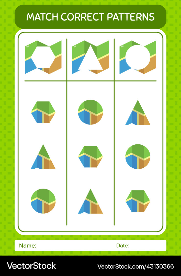 Match pattern game with map worksheet Match pattern game with map worksheet Vector Image