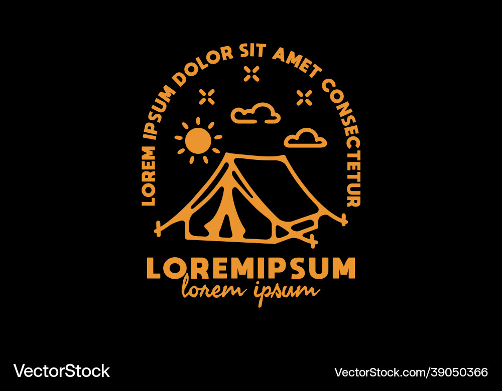 Orange camping tent line art with lorem ipsum text Orange camping tent line art with lorem ipsum text vector image