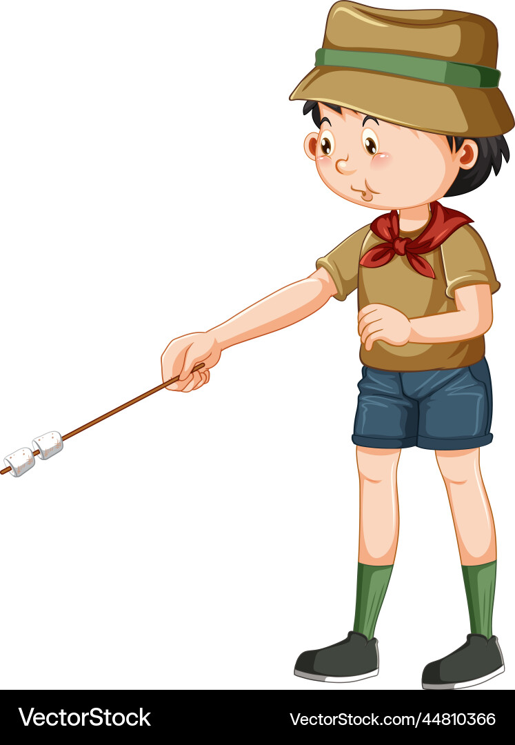 Scout boy roasting marshmallow Scout boy roasting marshmallow Vector Image