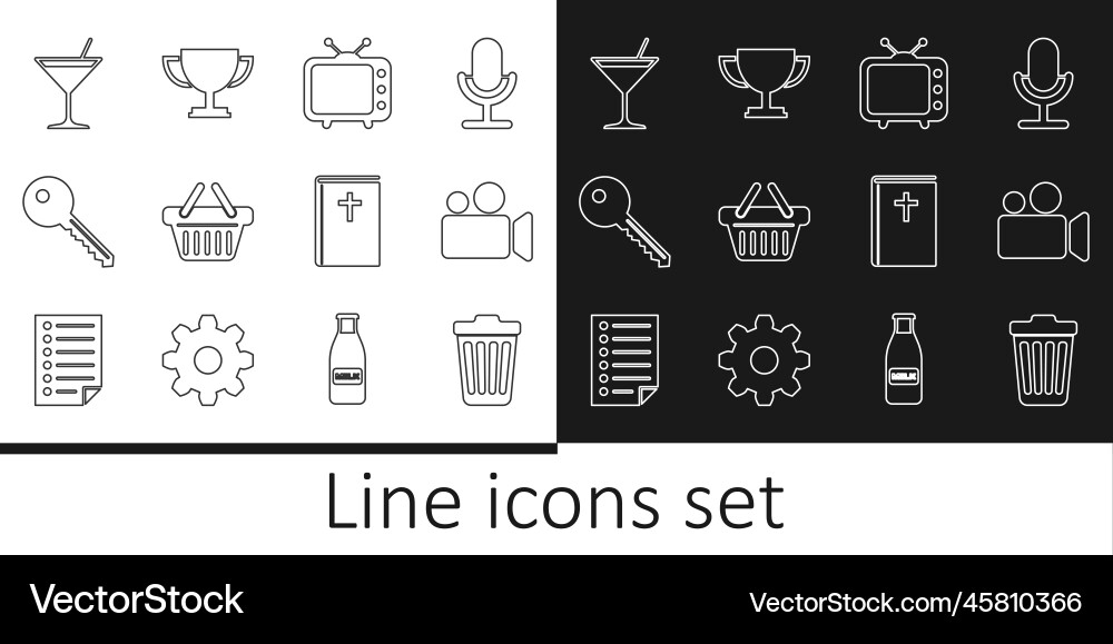 Set line trash can movie or video camera Set line trash can movie or video camera vector image