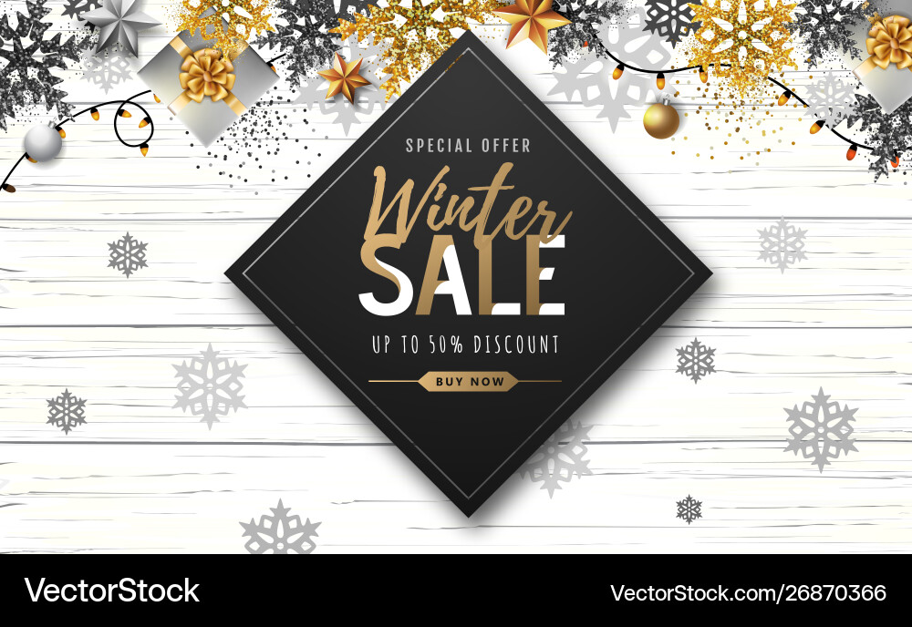 Winter poster with golden christmas snowflakes Winter poster with golden christmas snowflakes vector image