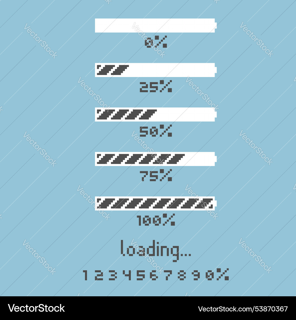 8bit pixel art loading process counter bar 8bit pixel art loading process counter bar vector image