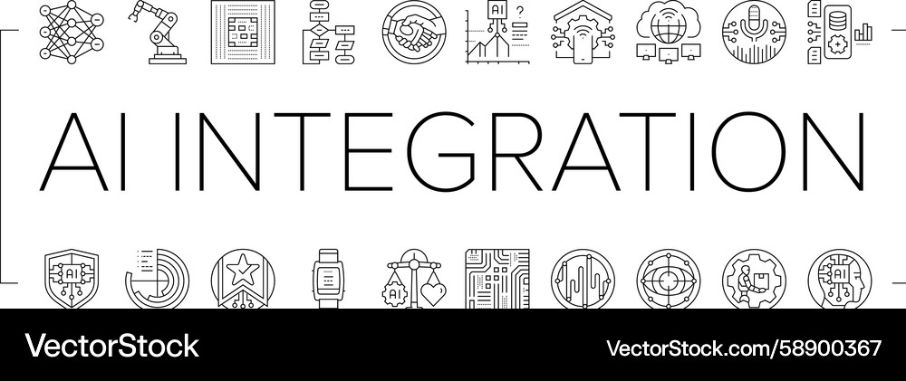 Ai integration automation icons set Ai integration automation icons set Vector Image