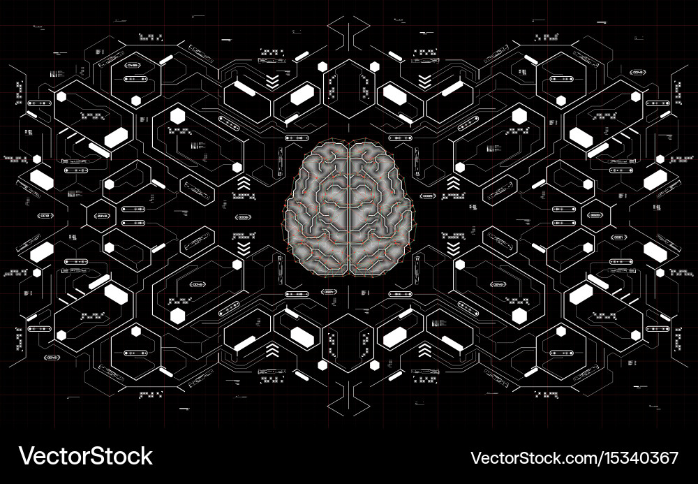 Conceptual polygonal brain with hud elements vector image
