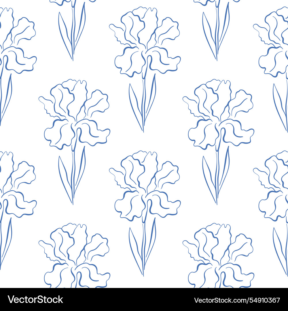 Elegant seamless line art pattern with iris Elegant seamless line art pattern with iris vector image