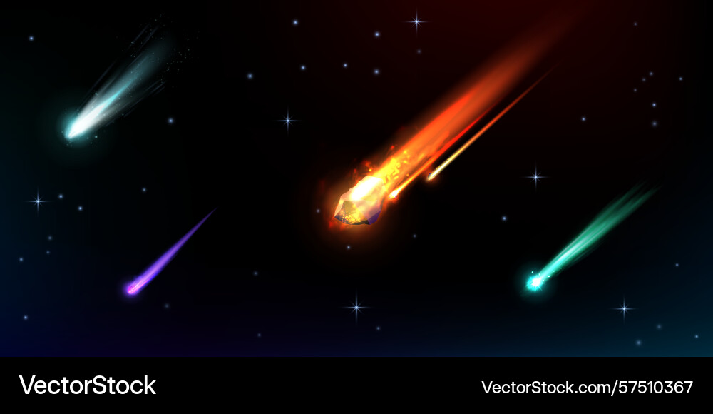 Falling asteroid or comet different colors vector image