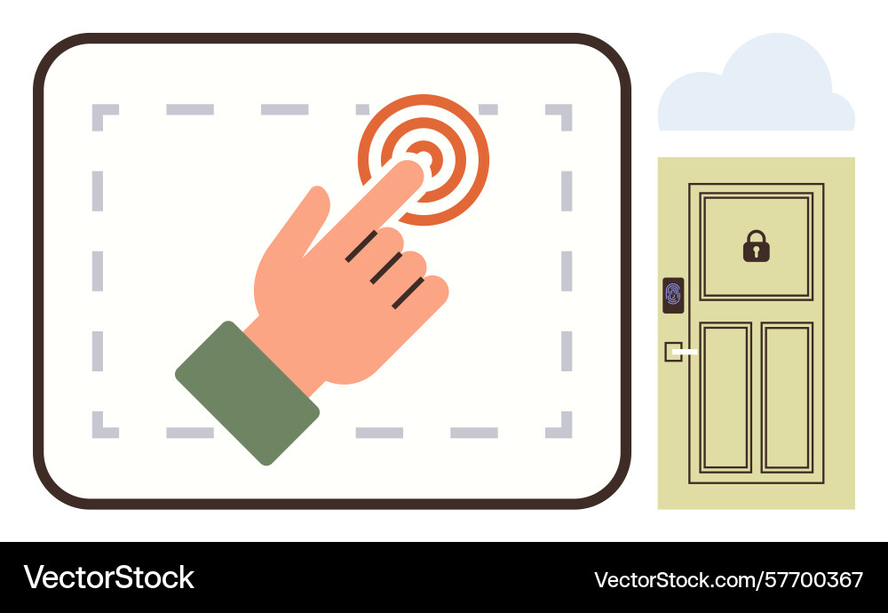 Hand tapping touchscreen with target overlay next Hand tapping touchscreen with target overlay next vector image