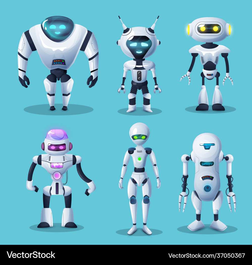 Humanoid robots and androids characters set Humanoid robots and androids characters set vector image