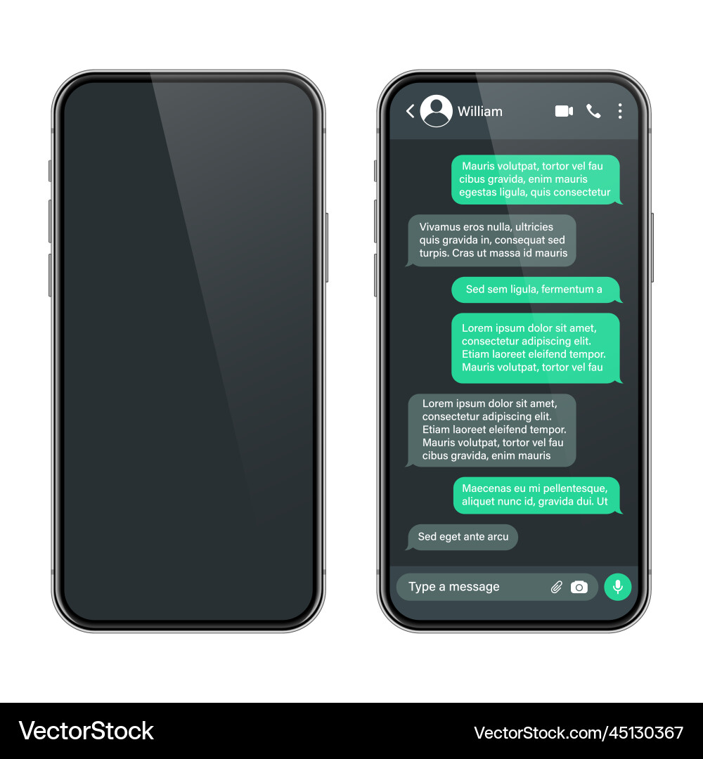 Realistic smartphone with messaging app sms text Realistic smartphone with messaging app sms text vector image