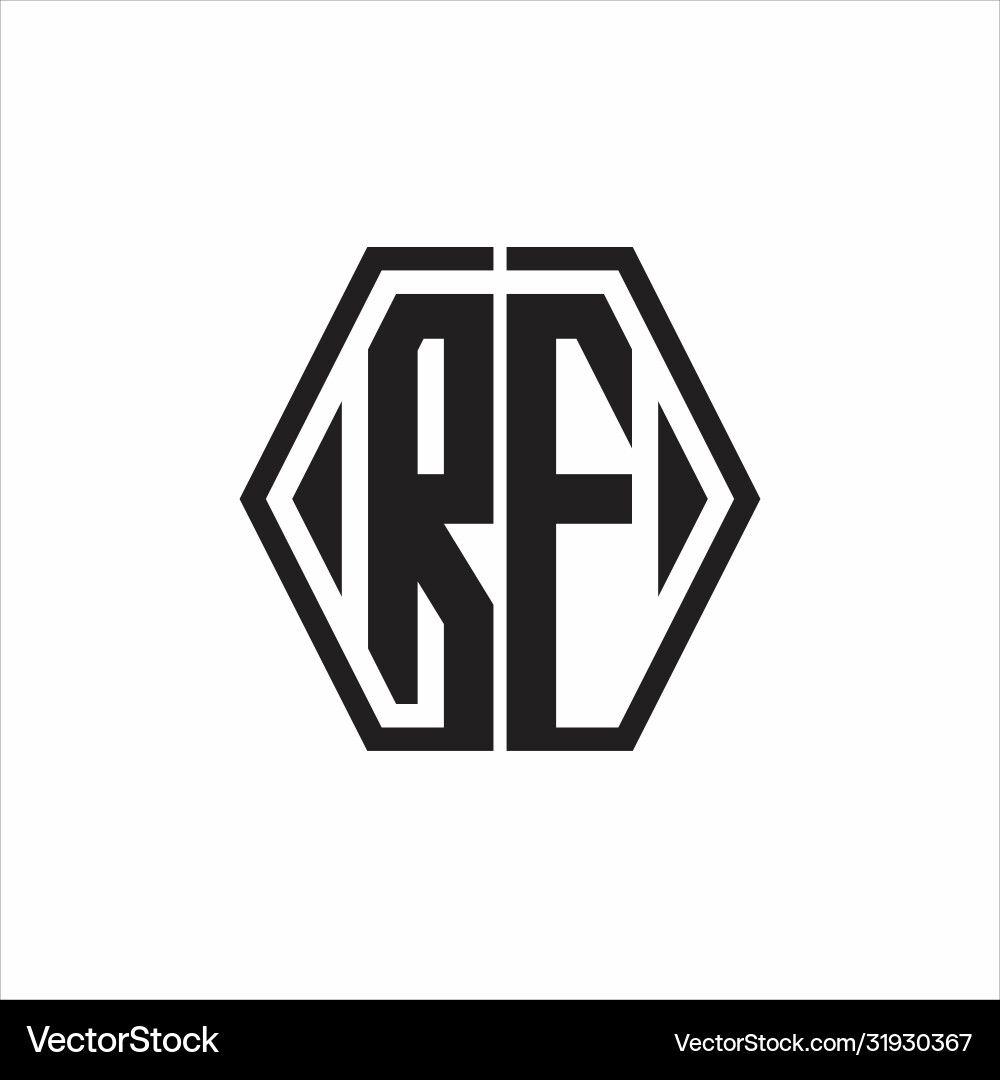 Rf logo monogram with hexagon line rounded design Rf logo monogram with hexagon line rounded design vector image