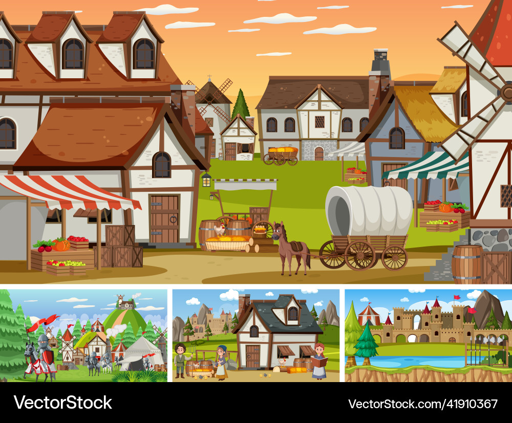 Set of different scene medieval Vector Image