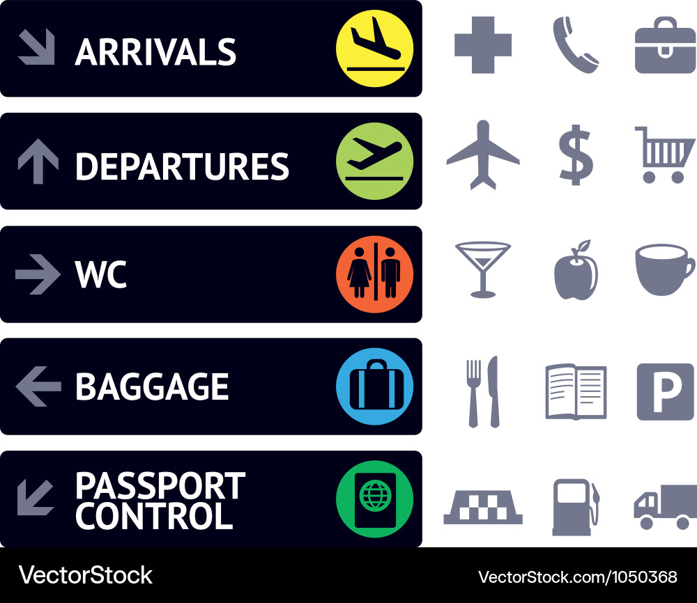 Airport Navigation Icons & Pointers vector image