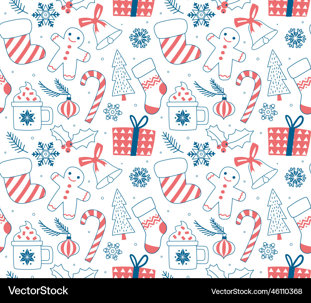 Christmas Seamless Pattern - Festive Elements Vector Image