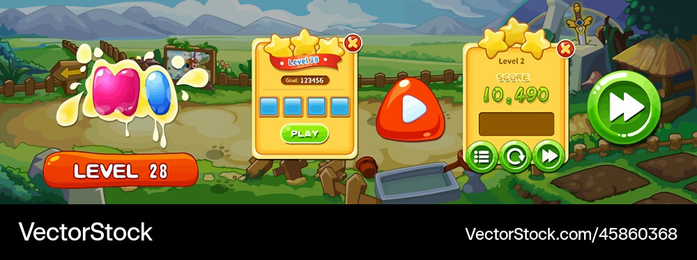 Complete set of level button game ui pop-up icon vector image