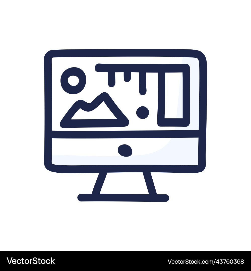 Computer screen in doodle style displaying art vector image