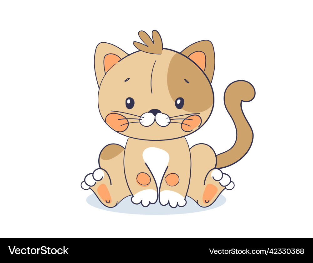 Cute sitting kitten simple flat cartoon Cute sitting kitten simple flat cartoon vector image