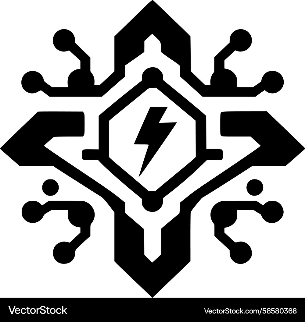 Digital Circuit Spark Emblem Vector Image