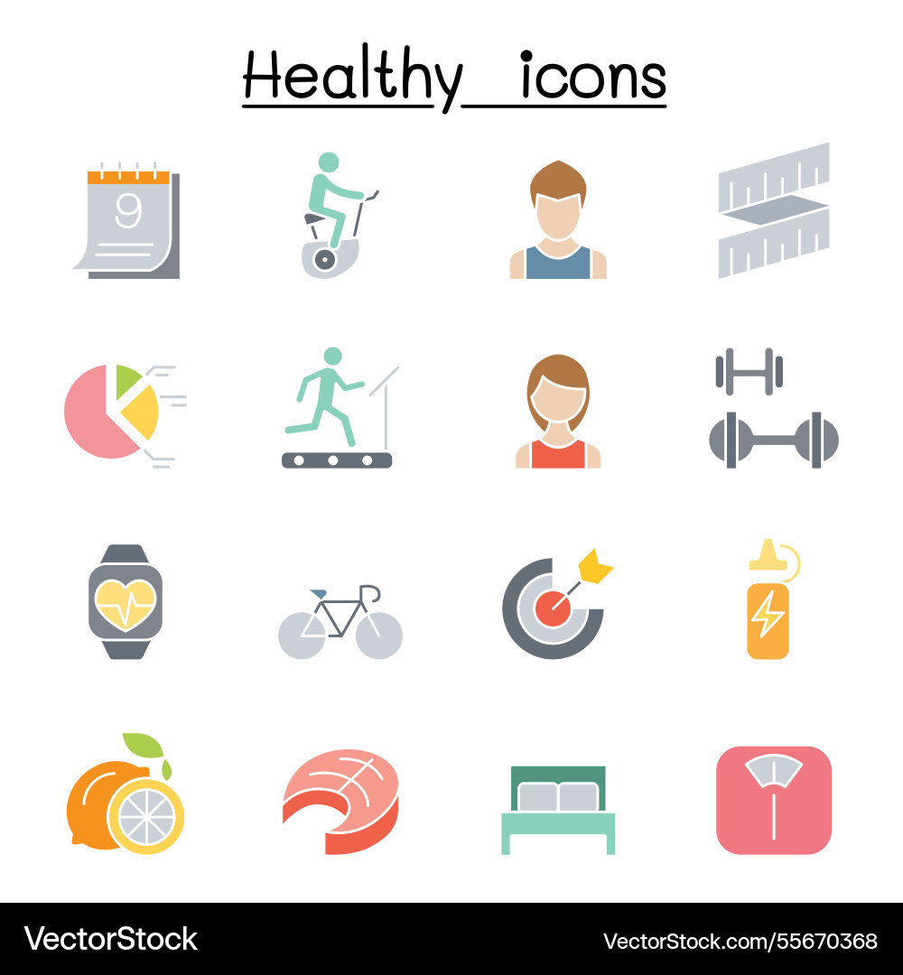 Healthy and exercise icon set in flat color style Healthy and exercise icon set in flat color style vector image