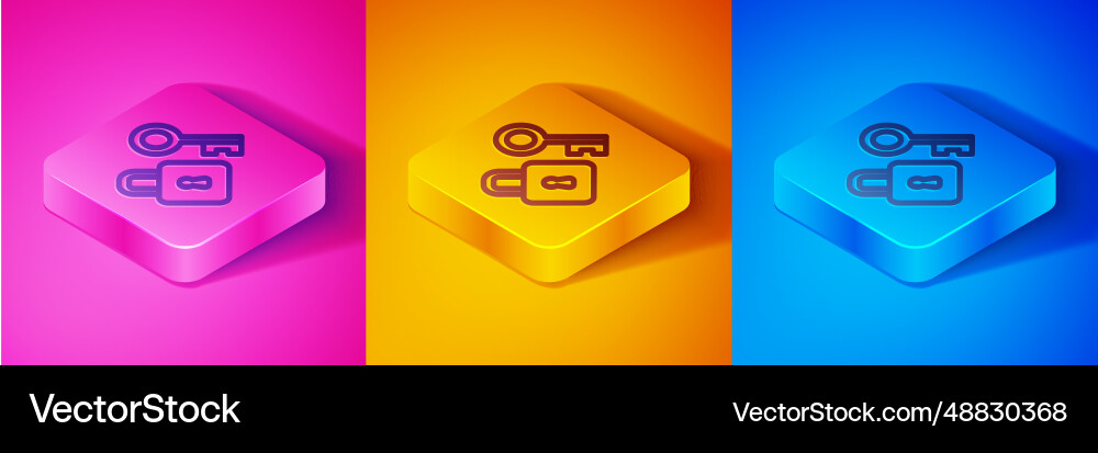 Isometric line lock with key icon isolated Isometric line lock with key icon isolated Vector Image