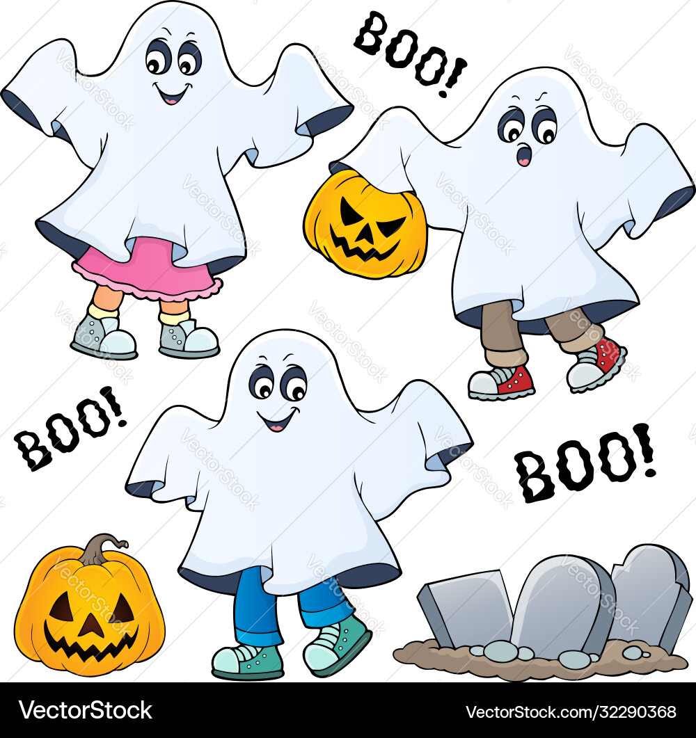 Kids in Ghost Costumes - Halloween Theme Vector Image