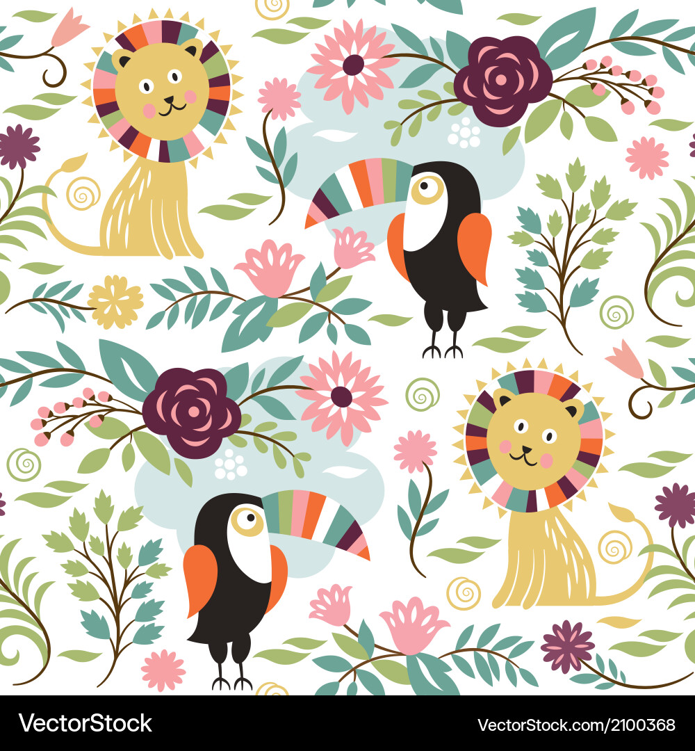 Lion and Toucan Seamless Pattern vector image