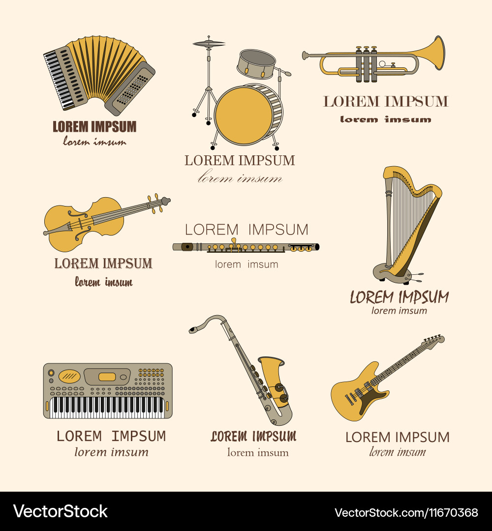 Music instruments thin line icon set for web vector image