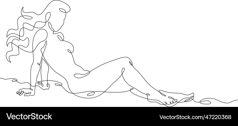 One continuous linewoman is resting One continuous linewoman is resting vector image