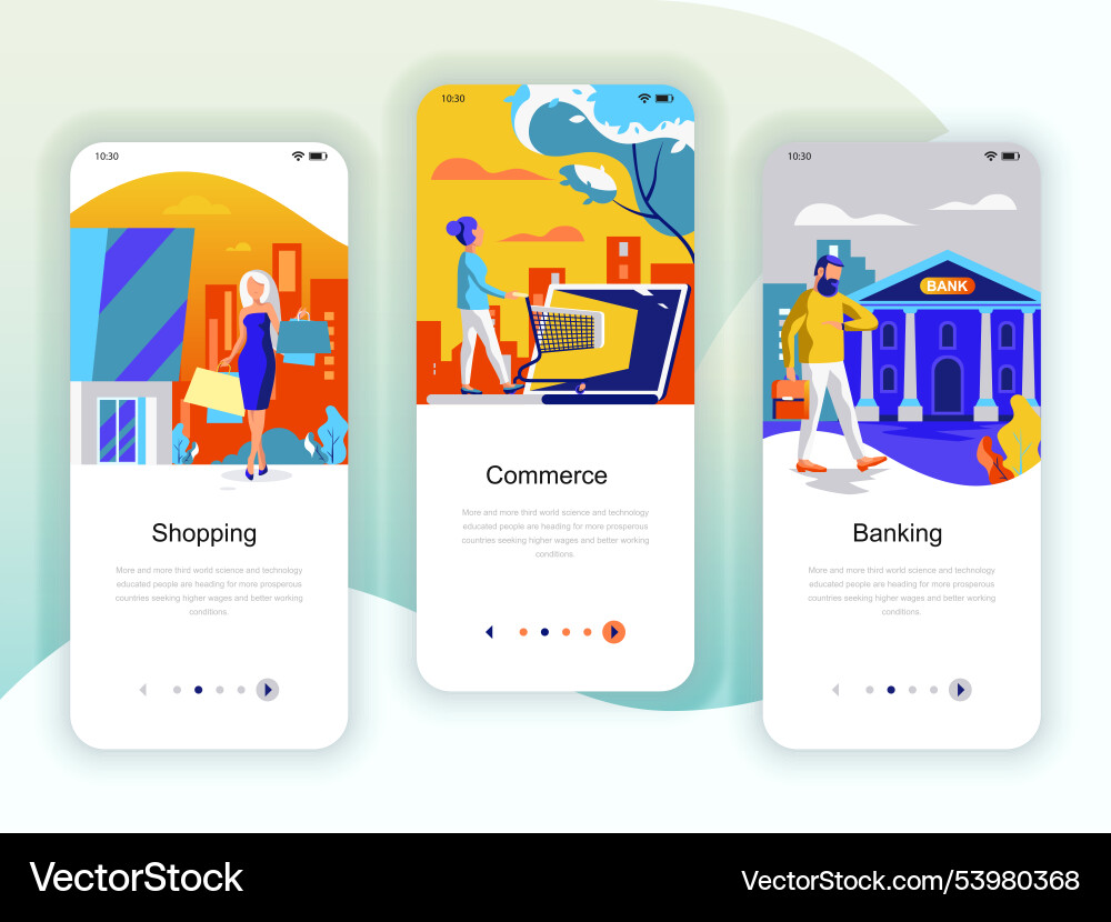 Set of onboarding screens user interface kit Set of onboarding screens user interface kit vector image