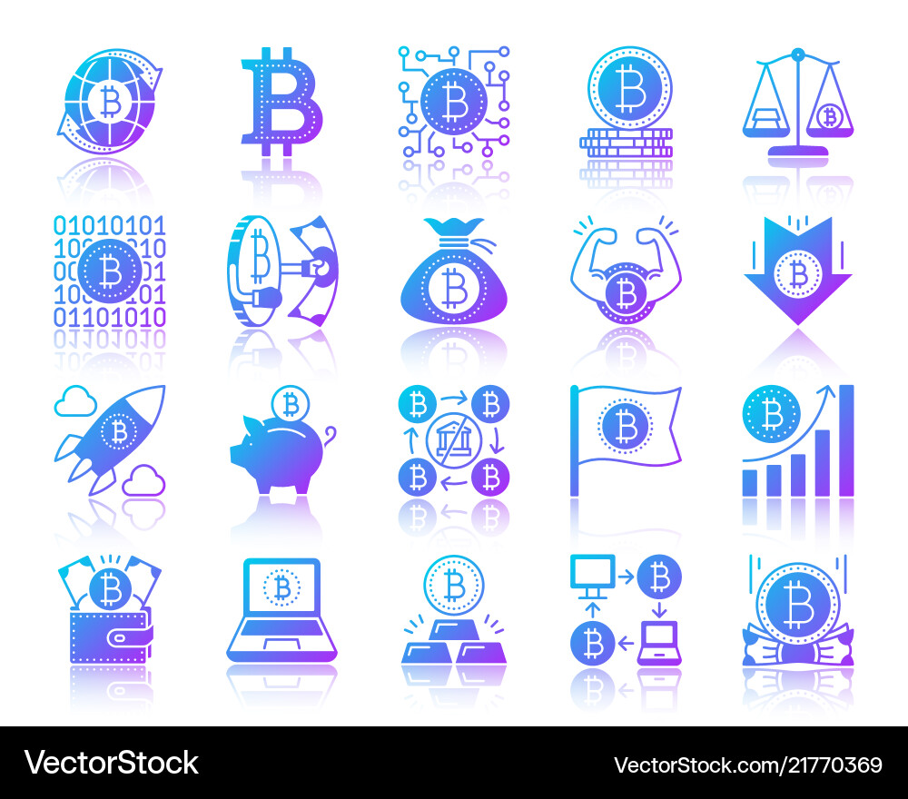 Bitcoin simple gradient icons set Bitcoin simple gradient icons set vector image