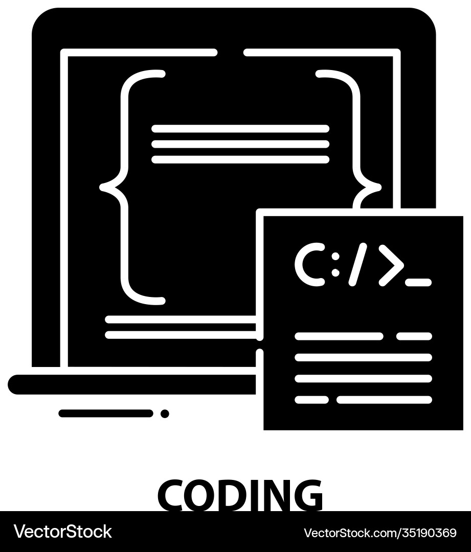 Coding icon black sign with editable Coding icon black sign with editable vector image