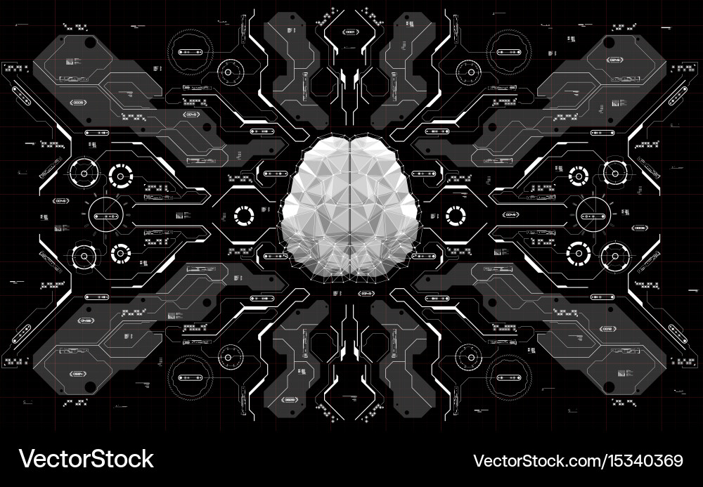 Conceptual polygonal brain with hud elements Vector Image