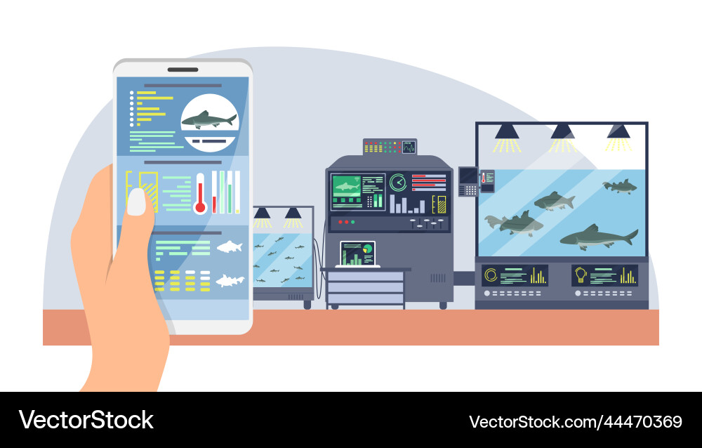 Fish smart farm control flat Vector Image