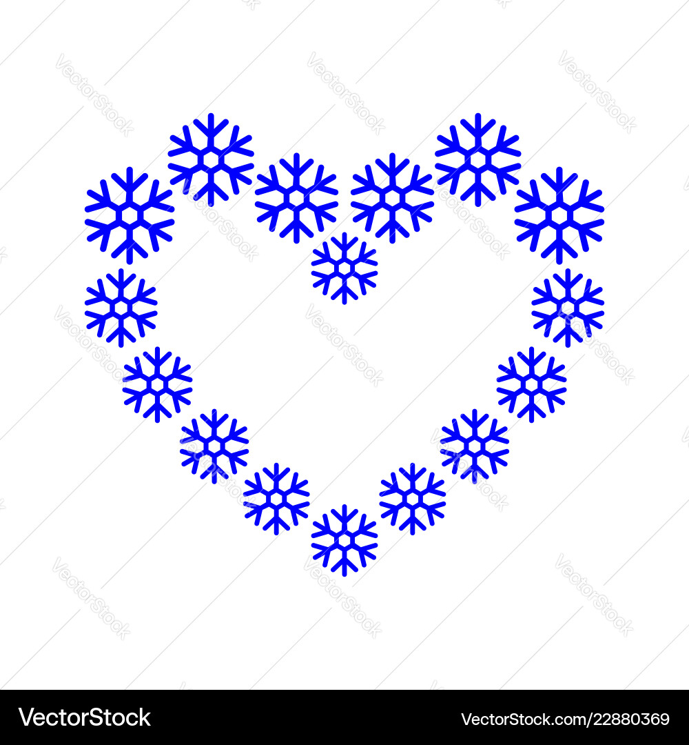 Frame border snowflake lined up in a heart shape vector image