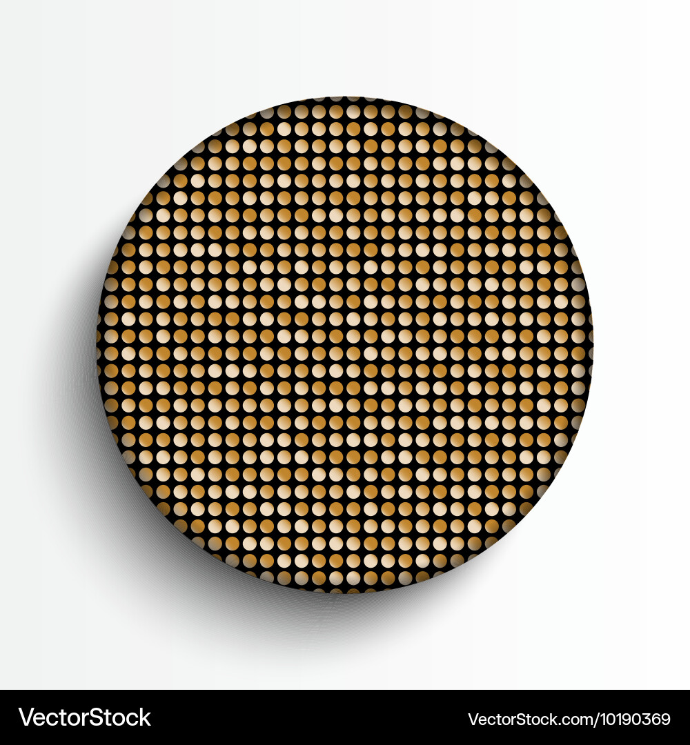 Gold sequin circle button on white background vector image