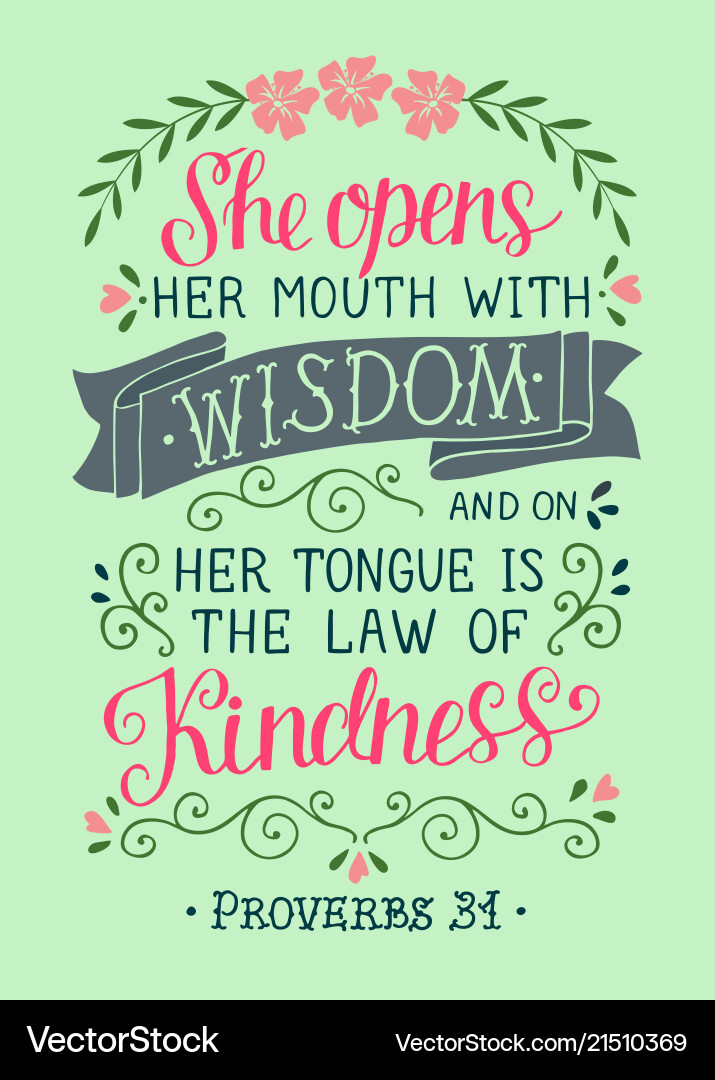 Hand lettering with bible verse she opens her Hand lettering with bible verse she opens her vector image
