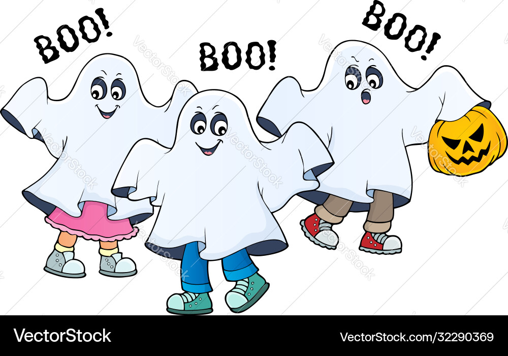 Kids in ghost costumes theme image 2 Vector Image